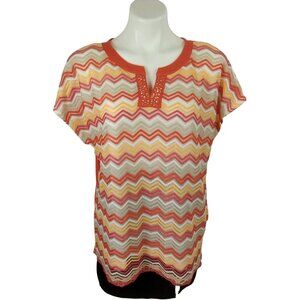 Alfred Dunner Womens Large Chevron Zigzag Knit Top With Studded Neckline